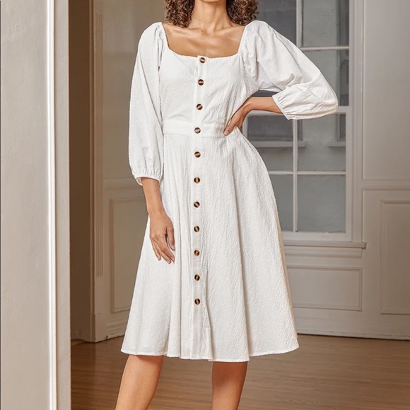Happiest With You White Lace-Up Button-Front Midi Dress - Picture 4 of 7